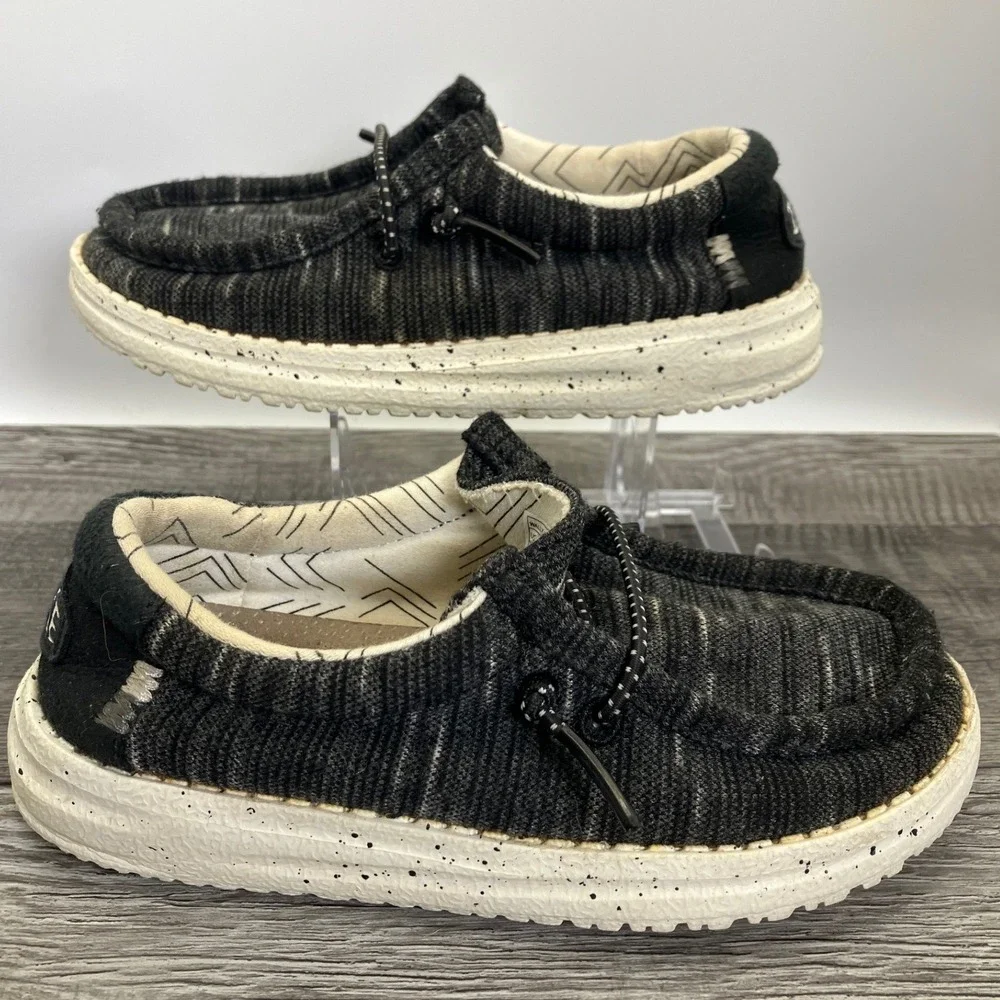 Hey Dude Wally Toddler Stretch Black Grey Marl Slip On Loafers Shoes Size K9